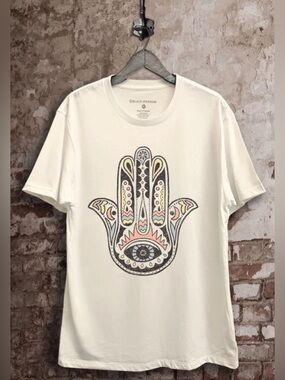 Hamsa Cream Short-Sleeve T-Shirt with Multicolor Hamsa Graphic